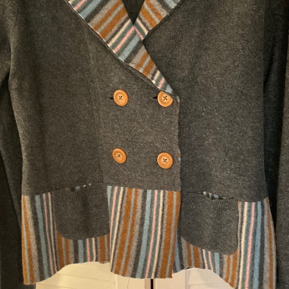 Anthropologie Sparrow 100% Lambs wool Sweater/Blazer with Striped Details - Picture 5 of 6
